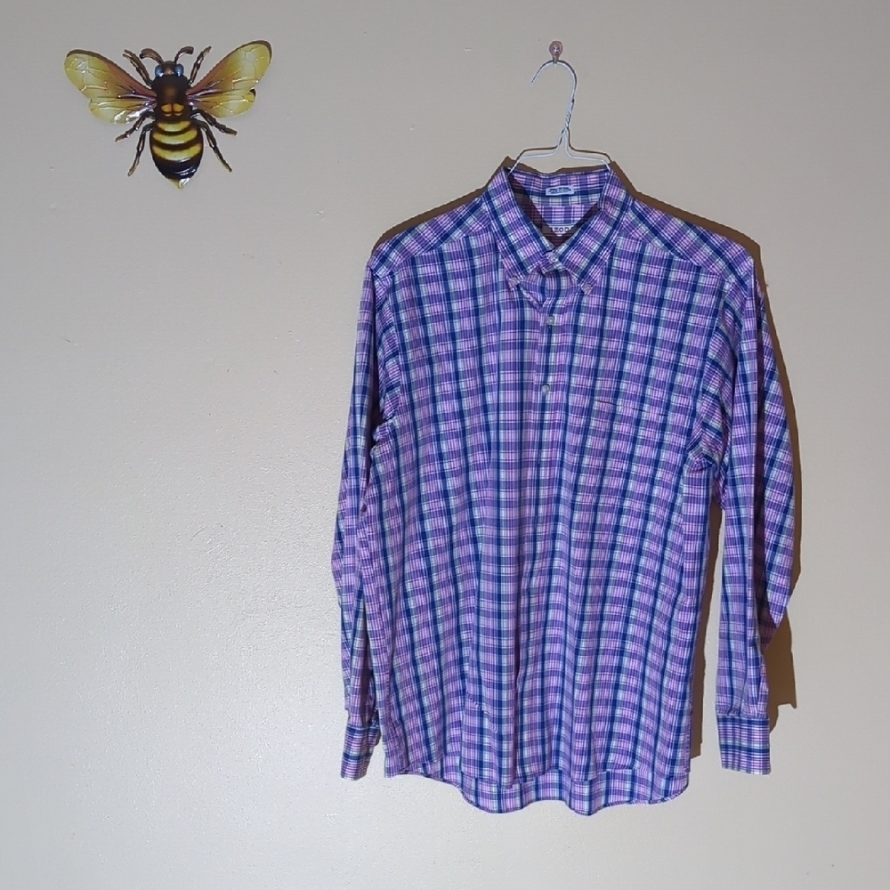 Izod Men's Purple and Blue Checkered Dress Shirt 17, 34-35 - Picture 1 of 7